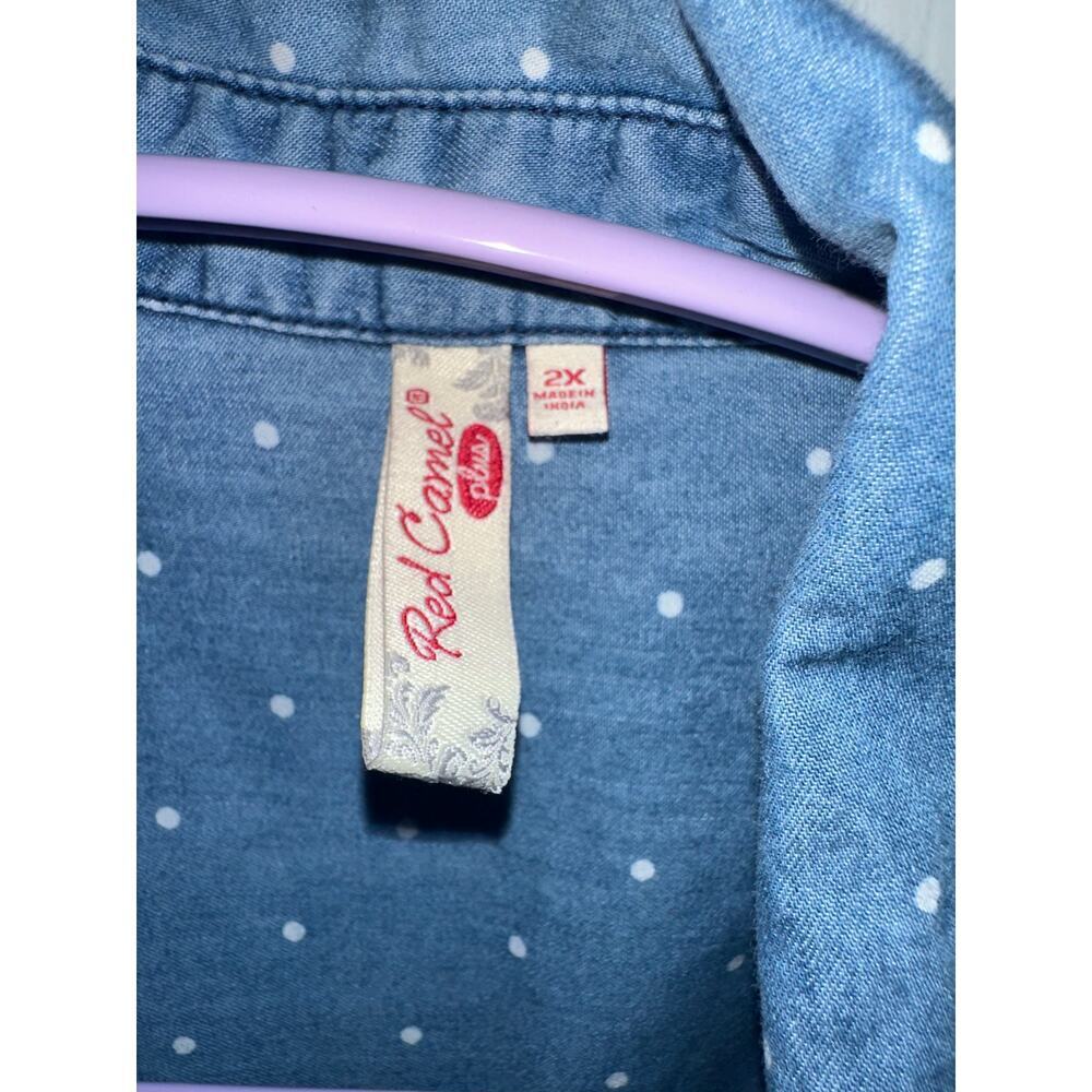 Red Camel Chambray Polka Dot Button Front Shirt | plus Size 2X - Picture 5 of 5